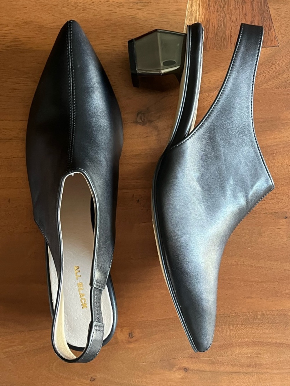 All Black-Rubic Slingback woman's black leather shoe NEW EU40 US9.5 mod 70s heel